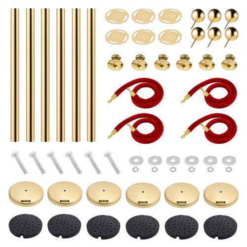 6 PCS Gold Stanchions Posts Stainless Steel Stanchion Queue Post Red Rope