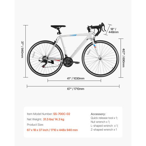 Road Bike 700C Wheels Racing Shimano 21 Speeds Drivetrain City Commuter