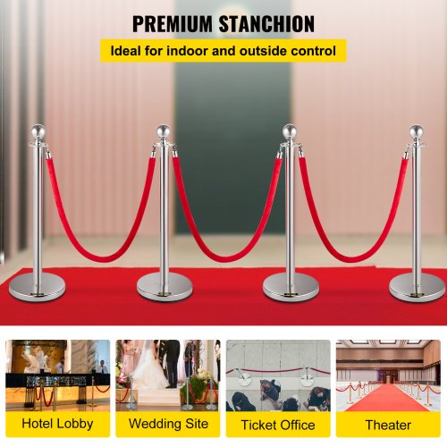 Crowd Control Stanchion Set of 4 Pieces Silver Stanchion Set Stanchion Set