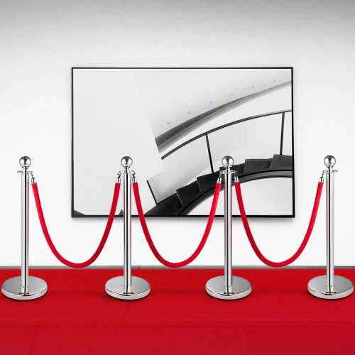 Crowd Control Stanchion Set of 4 Pieces Silver Stanchion Set Stanchion Set