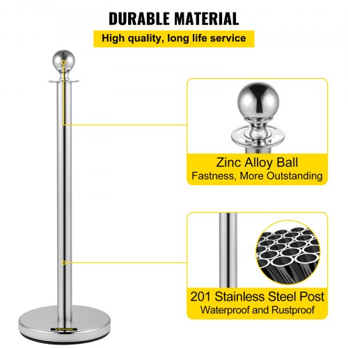 6 PCS Crowd Control Stanchion Silver Stanchions Posts Stainless Steel