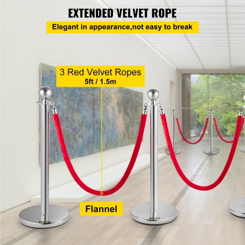 6 PCS Crowd Control Stanchion Silver Stanchions Posts Stainless Steel
