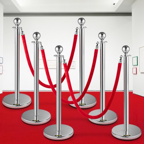 6 PCS Crowd Control Stanchion Silver Stanchions Posts Stainless Steel
