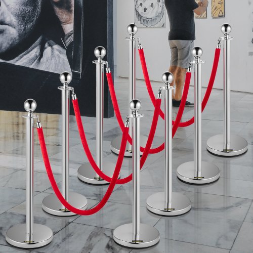Crowd Control Stanchion Set of 8 Pieces Silver Stanchion Set Stanchion Set