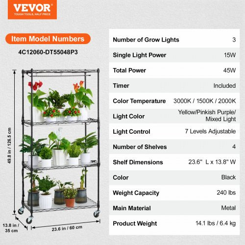 Plant Stand with Grow Light 4Tier Plant Shelf with 45W Full Spectrum Grow