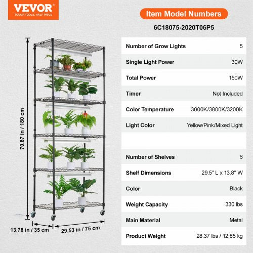 Plant Stand with Grow Light 6Tier Large Tall Plant Shelf with 150W Full