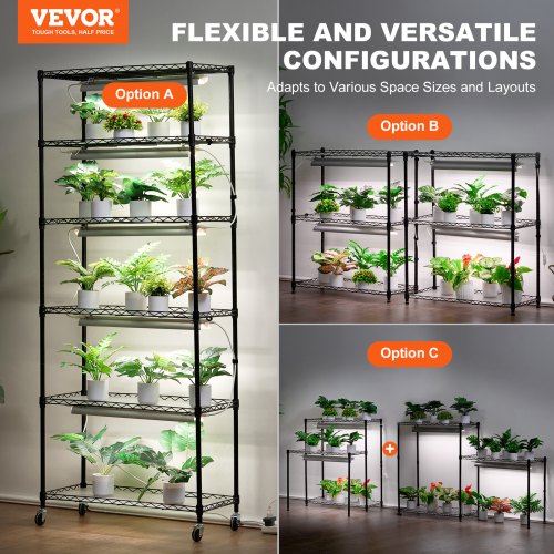 DIY Plant Stand with Grow Light 6Tier Large Tall Plant Shelf with 192W