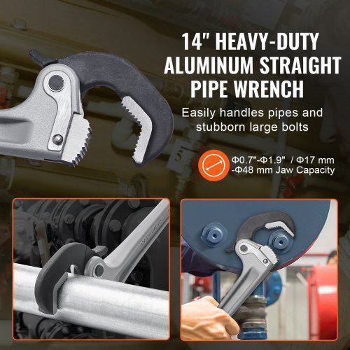 Pipe Wrench 14 Aluminum Straight Pipe Wrench Automatic Jaw Adjustment