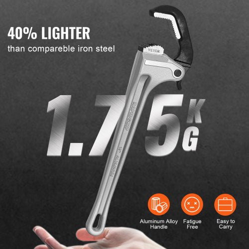 Aluminum Straight Pipe Wrench 18 in Automatic Jaw Adjustment 60CRV Jaw – 2 MM