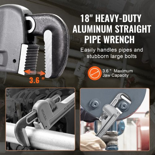Pipe Wrench 18 Aluminum Straight Pipe Wrench Adjustable Plumbing Wrench