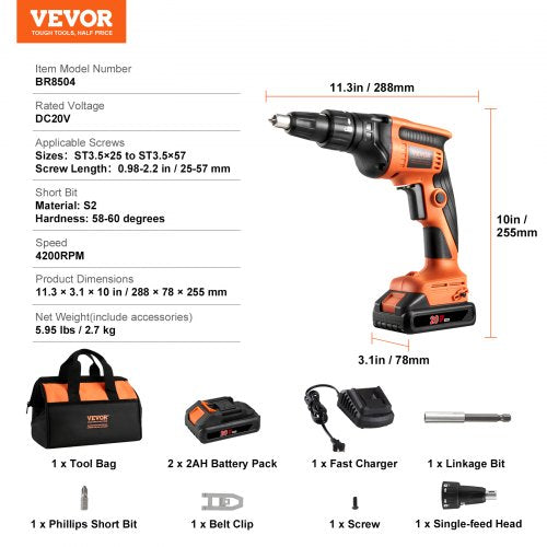 Drywall Screw Gun 20V Max Drywall Screwgun 4200RPM Brushless Cordless