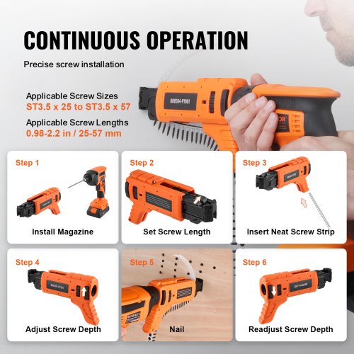 Drywall Screw Gun AutoFeed 20V Max Collated Drywall Screwgun 4200RPM