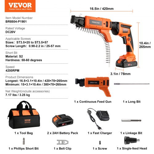 Drywall Screw Gun AutoFeed 20V Max Collated Drywall Screwgun 4200RPM
