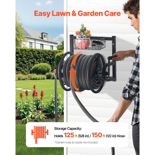 Wall Mounted Garden Hose Reel Holds 125 ft 58inch Hose HeavyDuty Water
