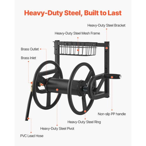 Wall Mounted Garden Hose Reel Holds 125 ft 58inch Hose HeavyDuty Water