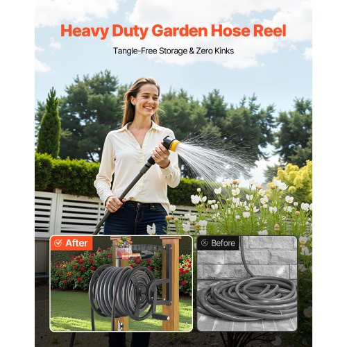 Wall Mounted Garden Hose Reel Holds 125 ft 58inch Hose HeavyDuty Water