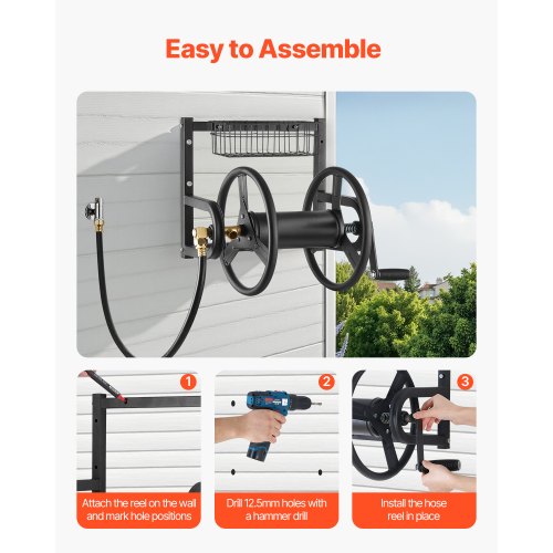 Wall Mounted Garden Hose Reel Holds 125 ft 58inch Hose HeavyDuty Water