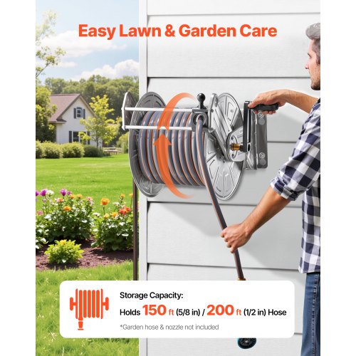 Wall Mounted Garden Hose Reel Holds 150 Ft 58Inch Water Winder Heavyduty