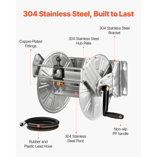 Wall Mounted Garden Hose Reel Holds 150 Ft 58Inch Water Winder Heavyduty