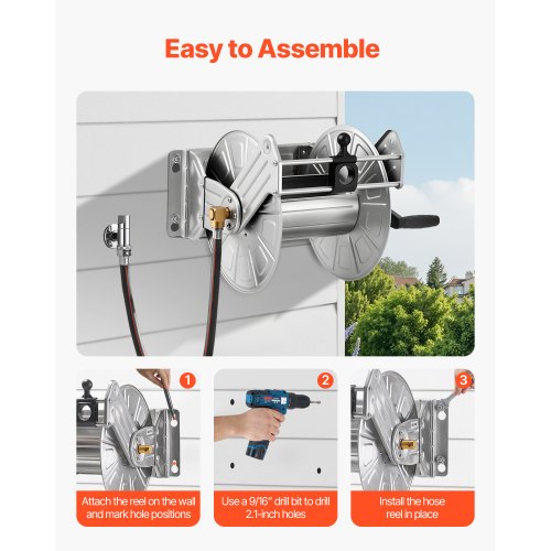 Wall Mounted Garden Hose Reel Holds 150 Ft 58Inch Water Winder Heavyduty