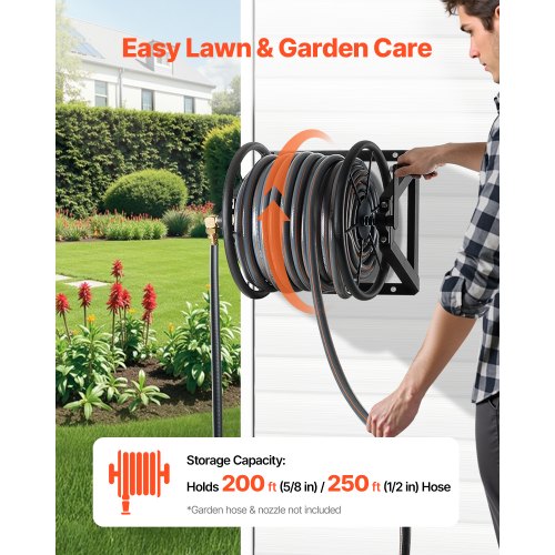 Wall Mounted Garden Hose Reel Holds 200 ft 5/8inch Manual Water Hose