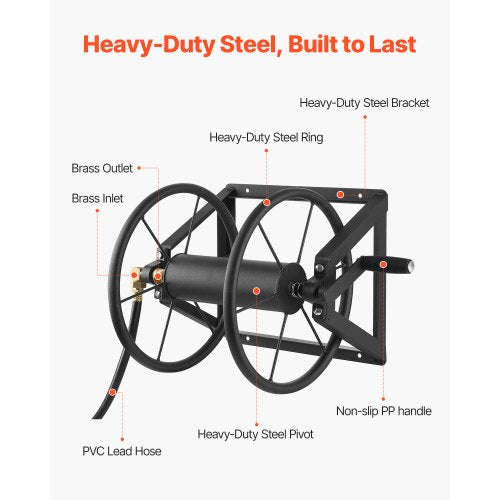 Wall Mounted Garden Hose Reel Holds 200 ft 5/8inch Manual Water Hose