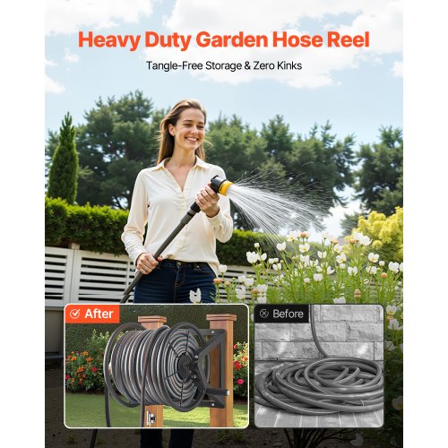 Wall Mounted Garden Hose Reel Holds 200 ft 5/8inch Manual Water Hose