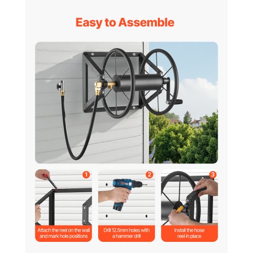Wall Mounted Garden Hose Reel Holds 200 ft 5/8inch Manual Water Hose