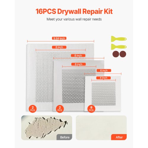 16PCS Drywall Repair Kit 468inch Aluminum Dry Wall Repair Patch Kit with 2