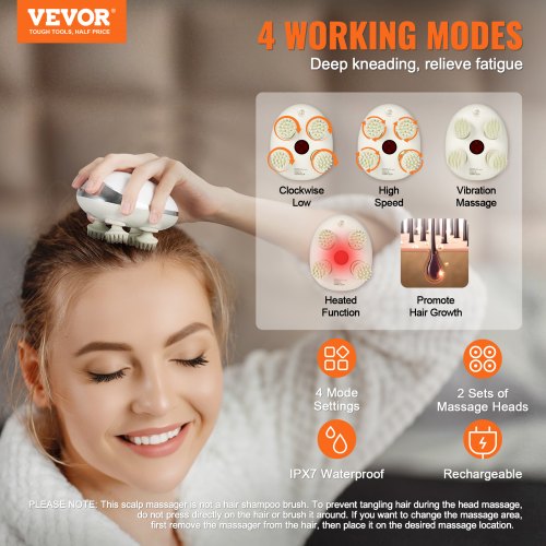 Electric Scalp Massager with Heat Rechargeable Heated Head Massager IPX7
