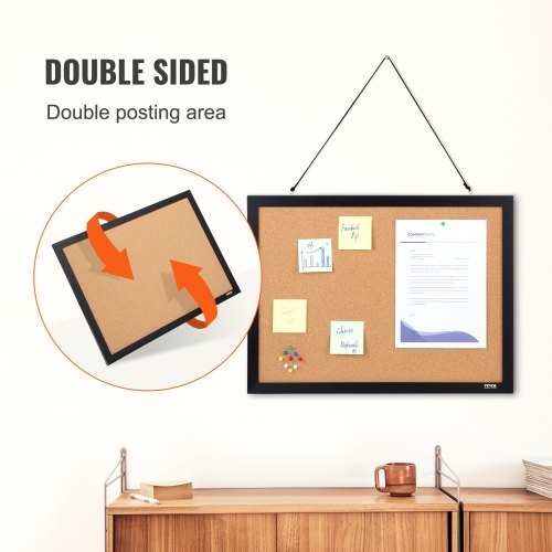 Cork Board 24 x 18 inches Doublesided Bulletin Board with MDF Sticker