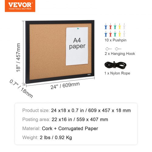 Cork Board 24 x 18 inches Doublesided Bulletin Board with MDF Sticker