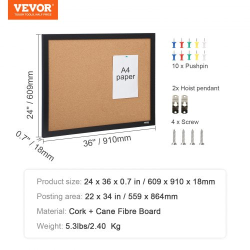 Cork Board 36x24 inches Bulletin Board with MDF Sticker Frame Vision Board