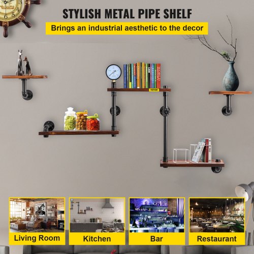 Industrial Pipe Shelving Pipe Shelves with 5Tier Wood Planks Rustic