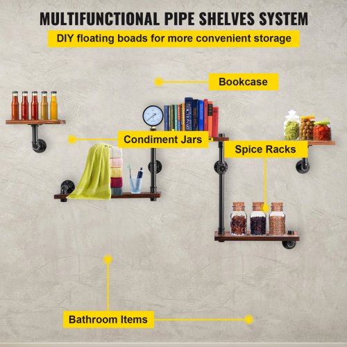 Industrial Pipe Shelving Pipe Shelves with 5Tier Wood Planks Rustic