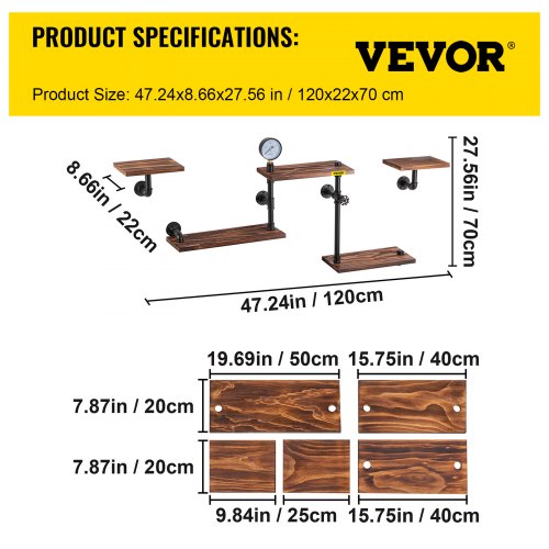 Industrial Pipe Shelving Pipe Shelves with 5Tier Wood Planks Rustic