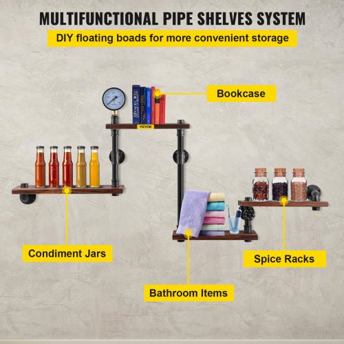 Industrial Pipe Shelving Pipe Shelves with 4Tier Wood Planks Rustic