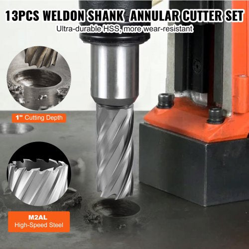 Annular Cutter Set 13 pcs Weldon Shank Mag Drill Bits 716 to 1116