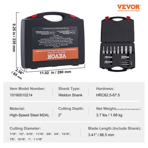Annular Cutter Set 13 pcs Weldon Shank Mag Drill Bits 716 to 1116