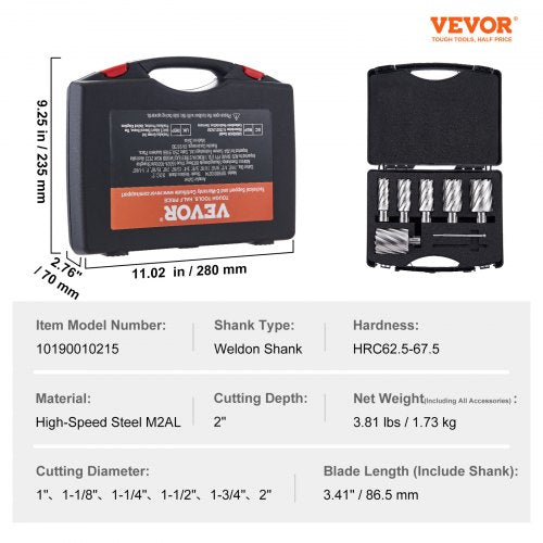 Annular Cutter Set 6 pcs Weldon Shank Mag Drill Bits 1 to 2 Cutting