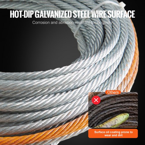 Galvanized Steel Winch Cable 3/8 Inch x 75 Feet 15200 lbs Breaking