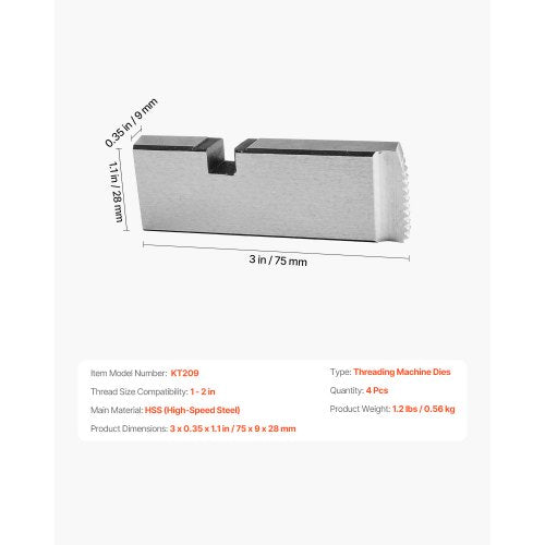 Threading Machine Dies 12 NPT Pipe Dies4 Packs RightHanded HSS Pipe