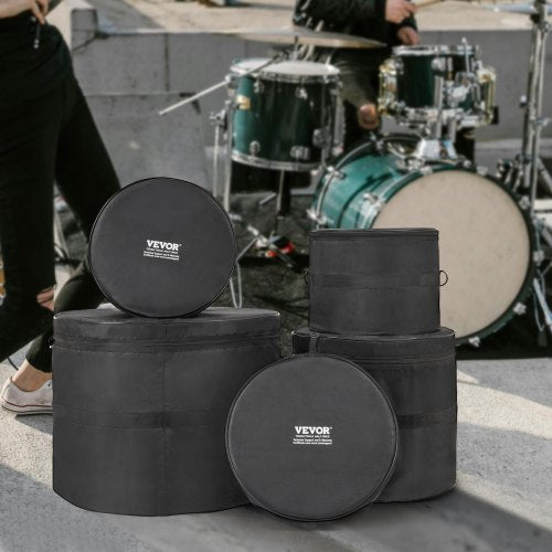 5Piece Drum Bag Kit Durable 1680D Oxford Material Cushioned Cases with 15m