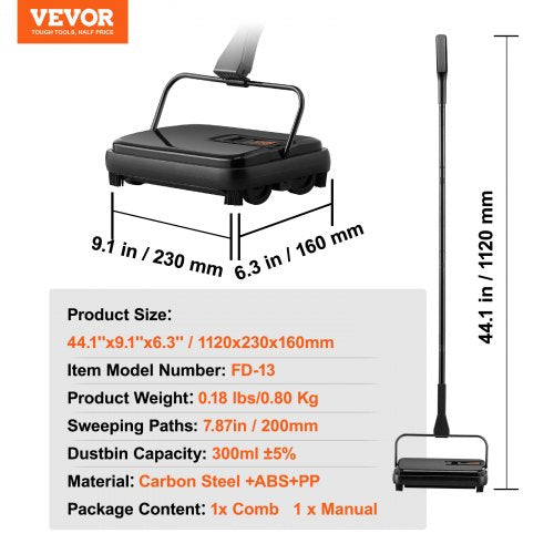 Carpet Sweeper 7.87 in Sweeping Paths Floor Sweeper Manual Non Electric