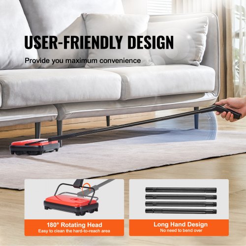 Carpet Sweeper Manual Floor Sweeper with 300 ml Dustbin Capacity Easy to Empty