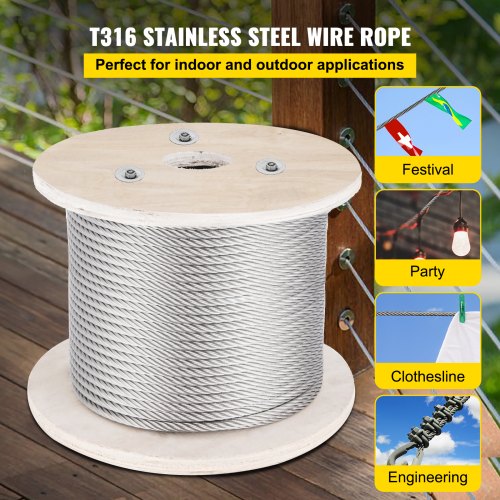 316 Stainless Steel Cable 500FT Stainless Steel Wire Rope of 532 Inch