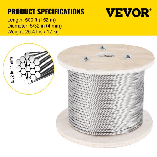316 Stainless Steel Cable 500FT Stainless Steel Wire Rope of 532 Inch