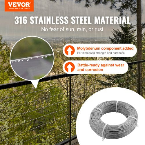 T316 Deck Railing Cable 18 Stainless Steel Wire Rope 300 ft with Cutter