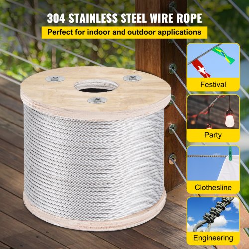 304 Stainless Steel Wire Rope Cable 316 7x19 250 ft reel