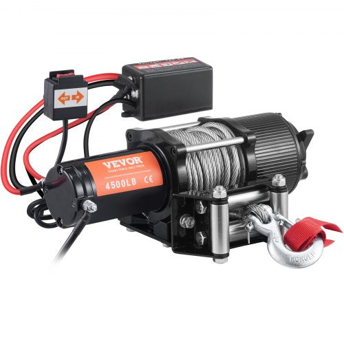 Electric Winch 12V 4500 lb Load Capacity Steel Rope Winch IP55 14” x 39ft
